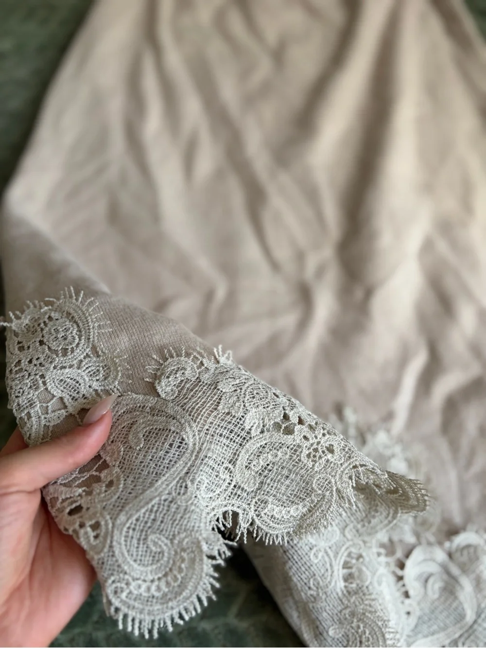 Taupe Lace-Trim Midi Skirt - Picture 2 of 4